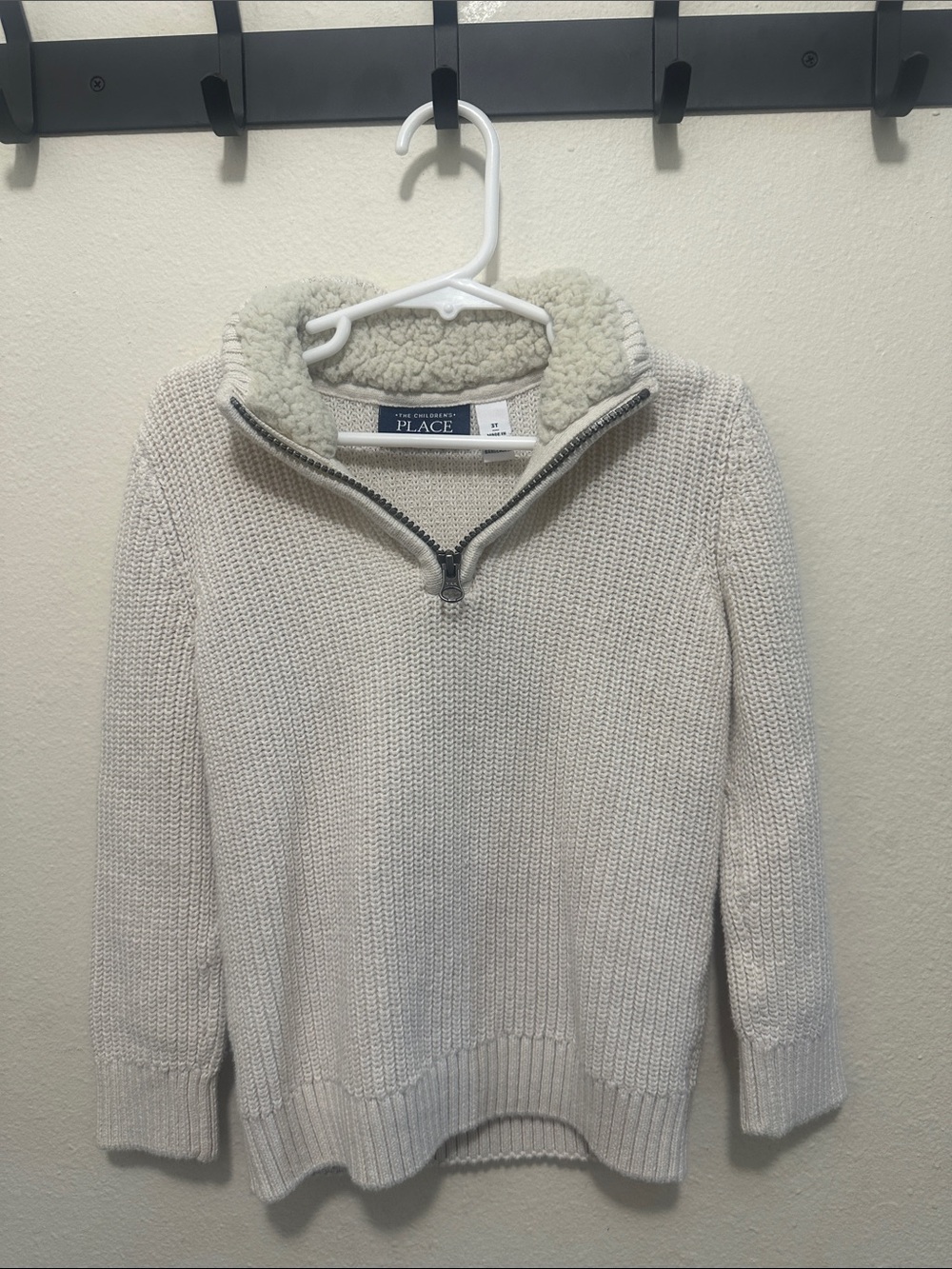 The Children's Place Cream Sherpa-Trim Zip Sweater